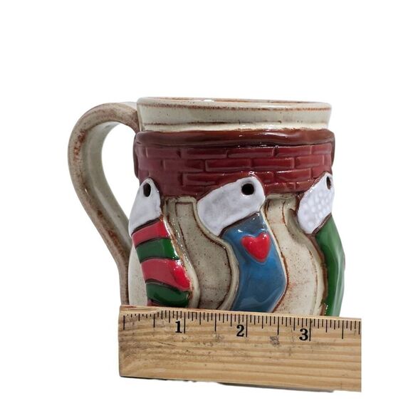 Mudworks USA Hand Made Pottery Mug Christmas Applied Stockings On Fireplace - Picture 11 of 11